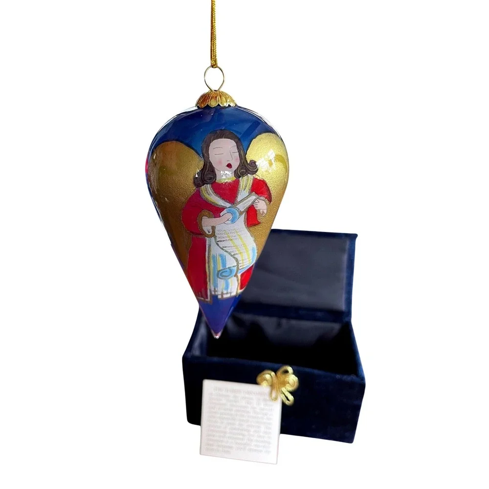 Li Bien 2000 Angel Glass Christmas Ornament Hand Painted Inside Blue Velvet Box